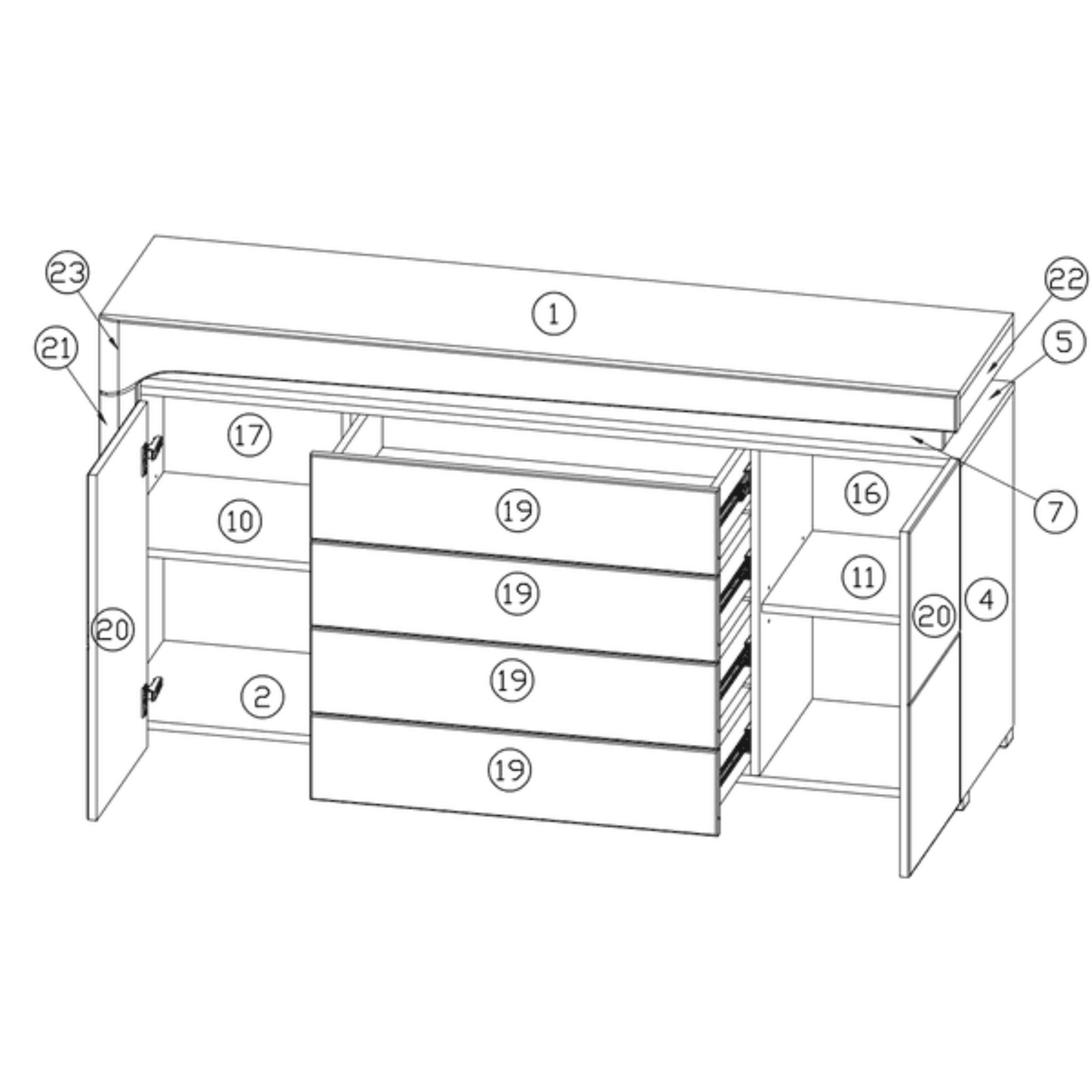 Athens Grey And White Gloss 2 Door / 4 Drawer Sideboard With Lights - 3170