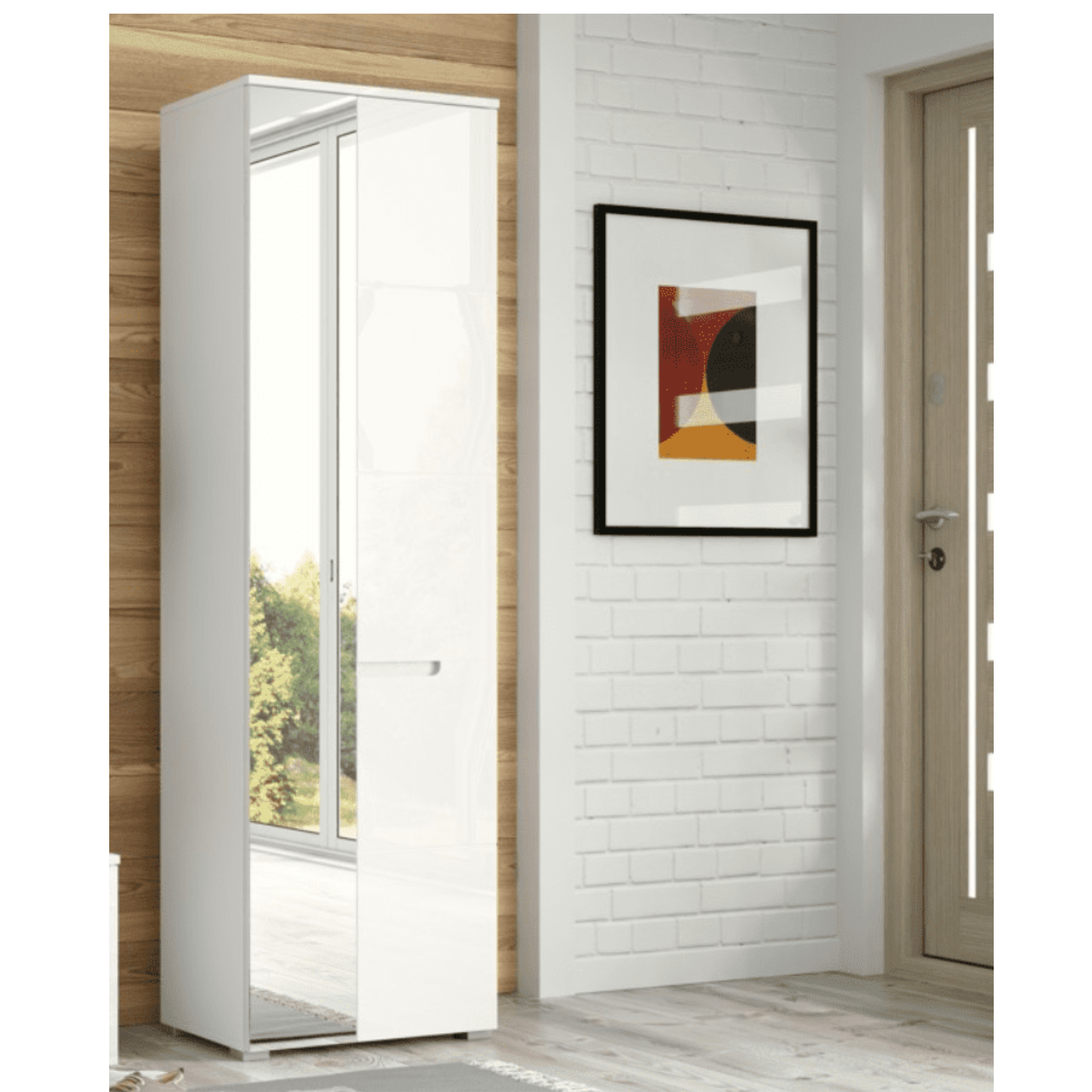 Santino White Gloss Slim Wardrobe with Mirrored Door S22 - 2643