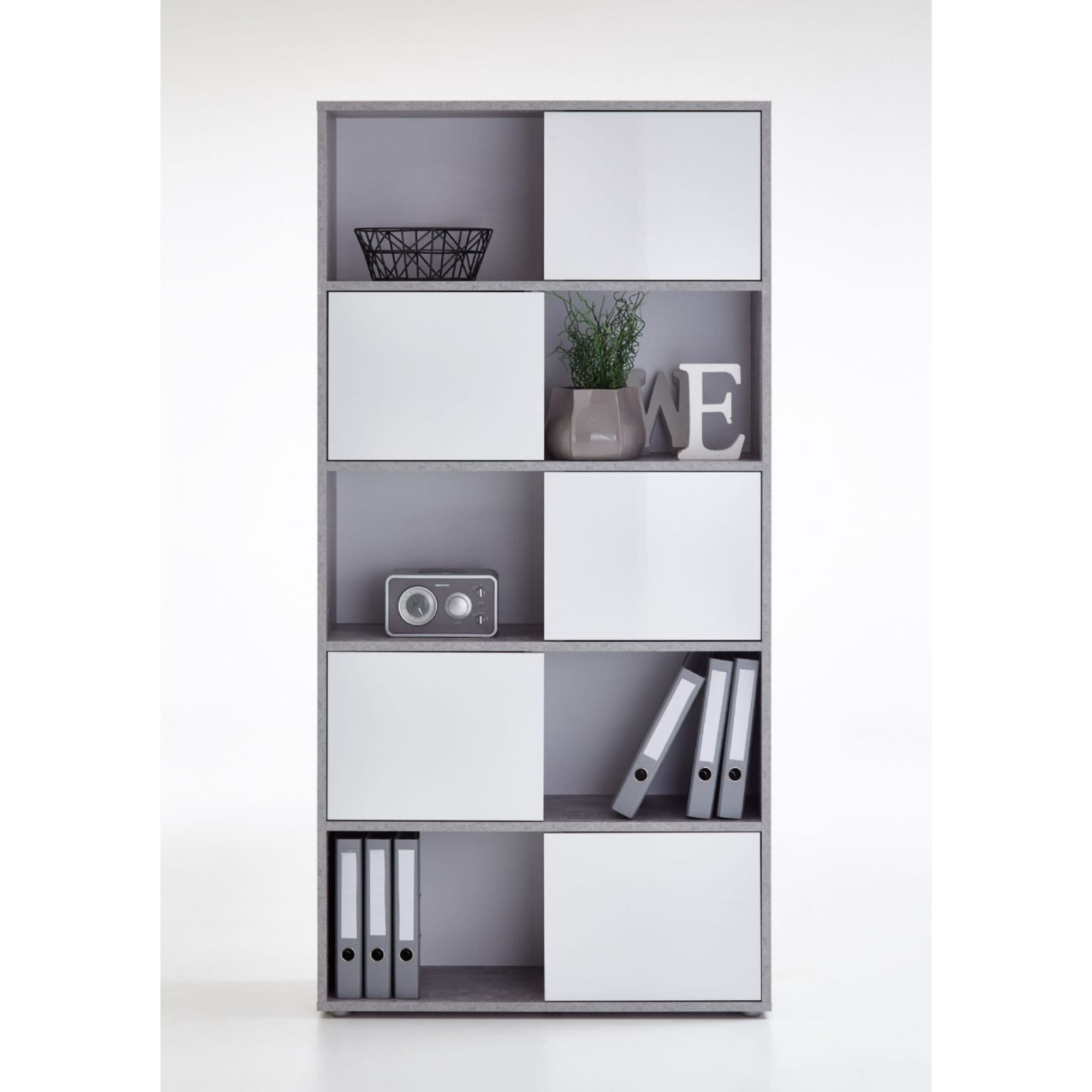 Luiz Concrete Grey and White Tall Bookcase - 2645