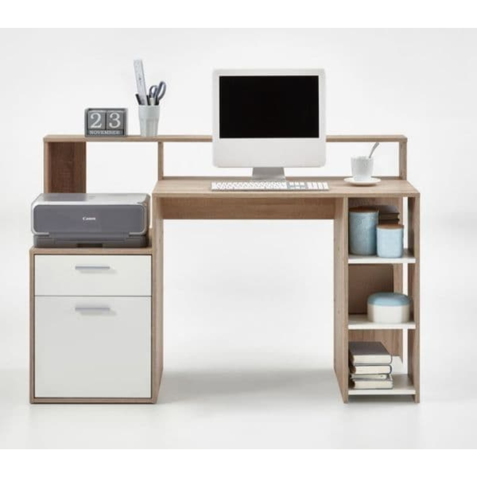 Sansa White and Oak Desk with Hutch - 3080 NEW !!!