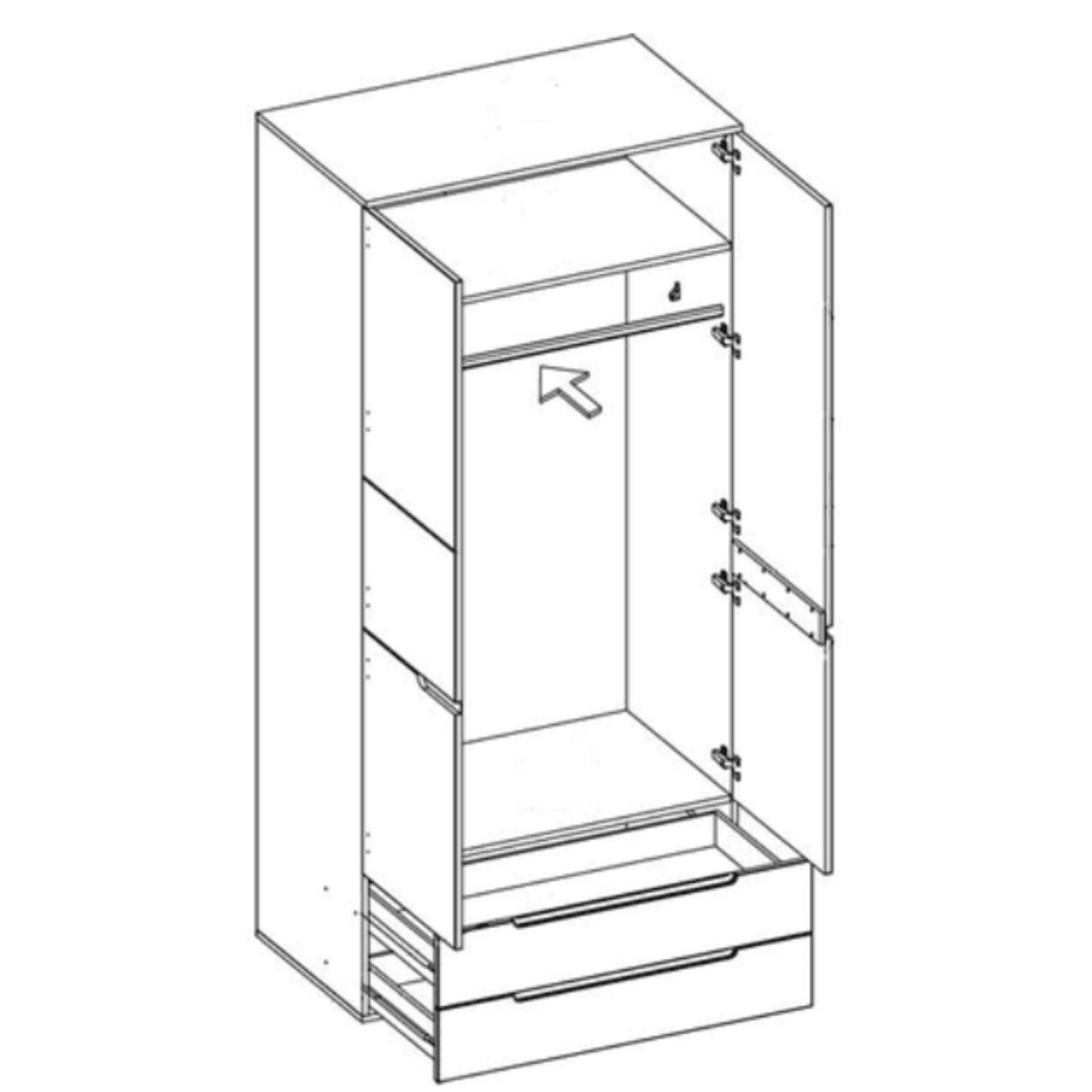 Santino White High 2 Door 2 Drawer Wardrobe S28 - 2925