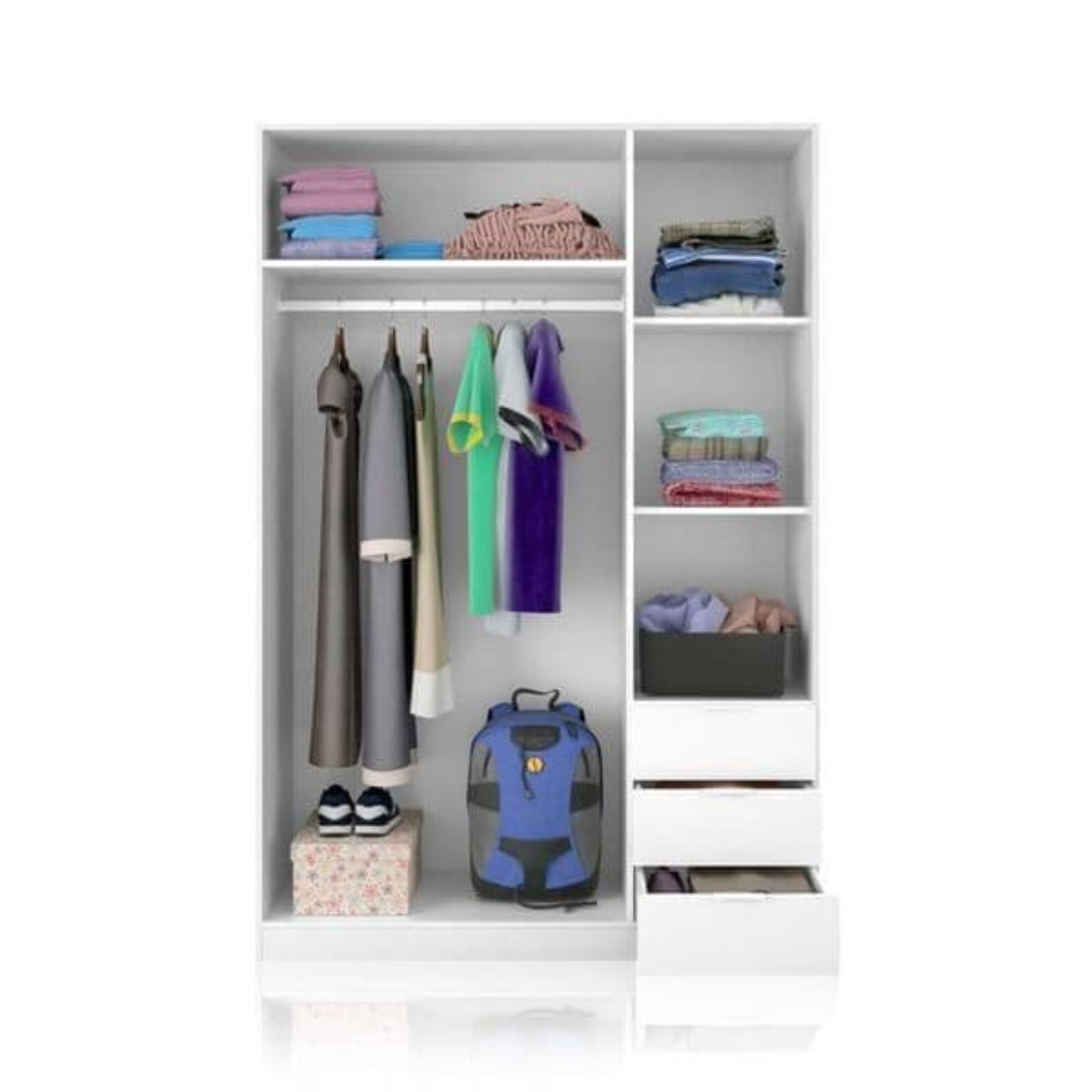 Cairo Artic White Compact 3 Door 3 Drawer Space-Saving Wardrobe LCX323O- 3202