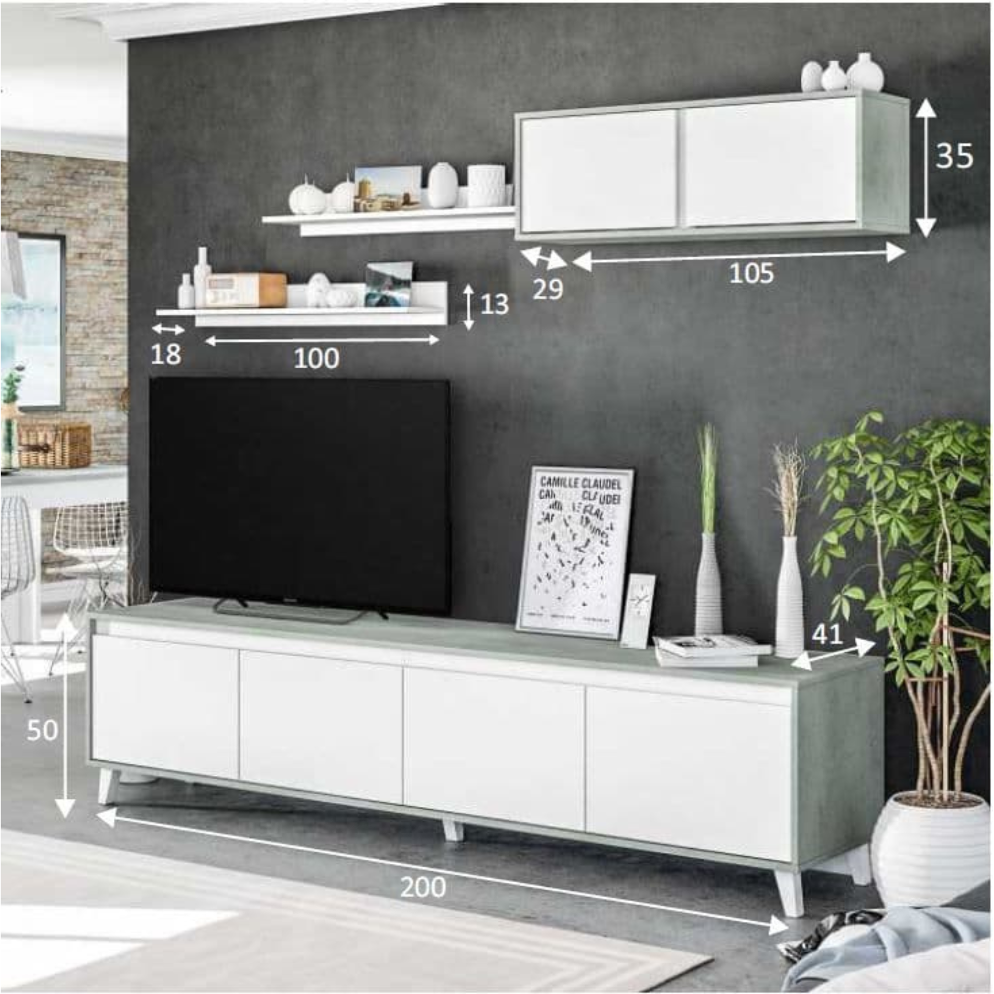 Nocca GREY and WHITE TV CABINET