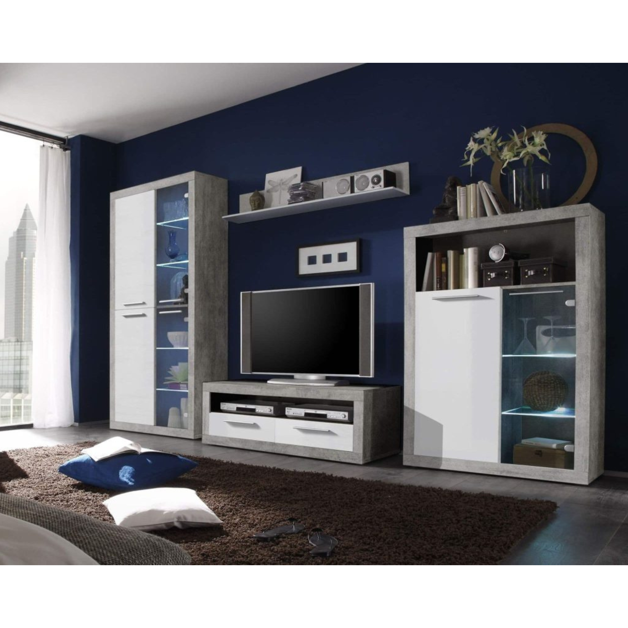 Pietra Large TV Cabinet Grey and White Gloss - 2700