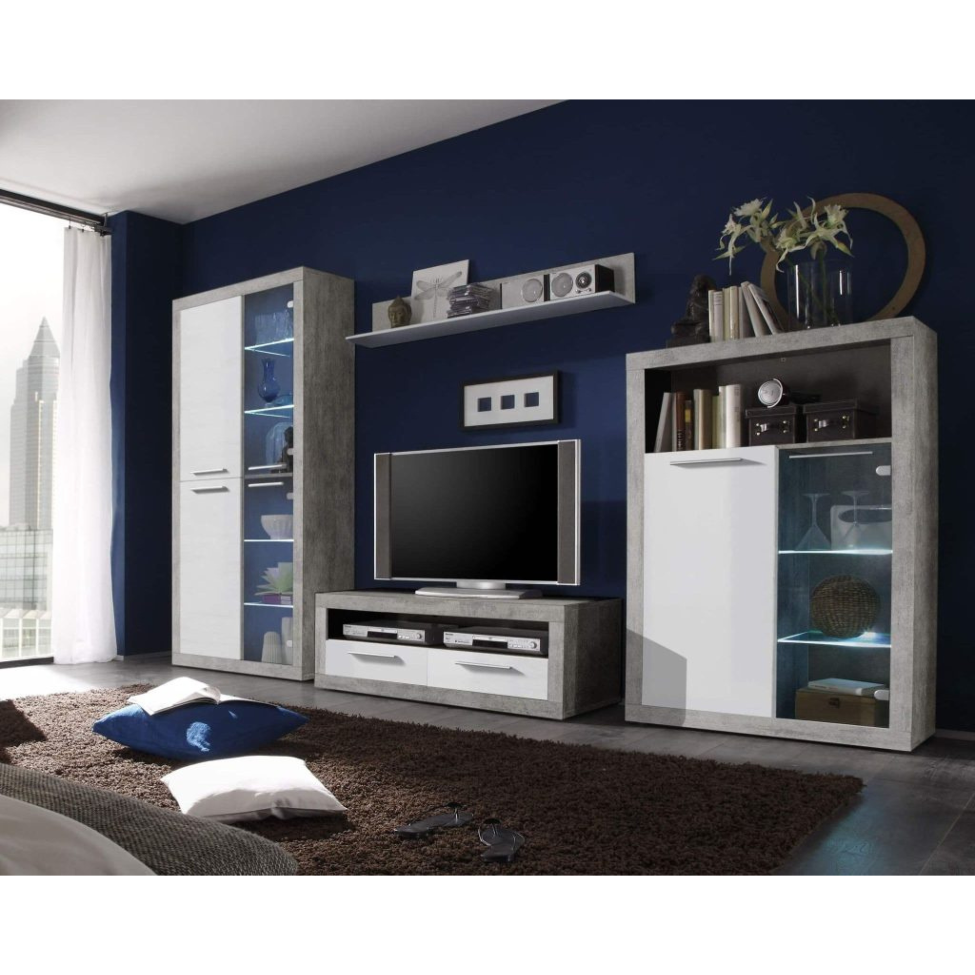 Pietra 120cm TV Cabinet Grey and White Gloss - 2702