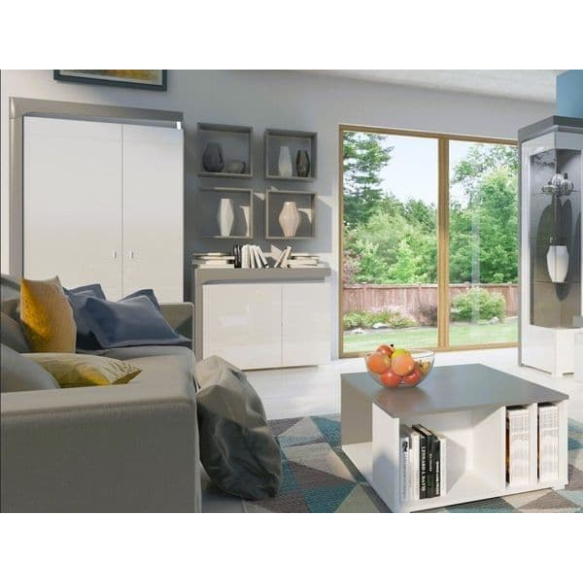 Athens Grey And White Gloss 2 Door Wardrobe With LED Lights - 3167