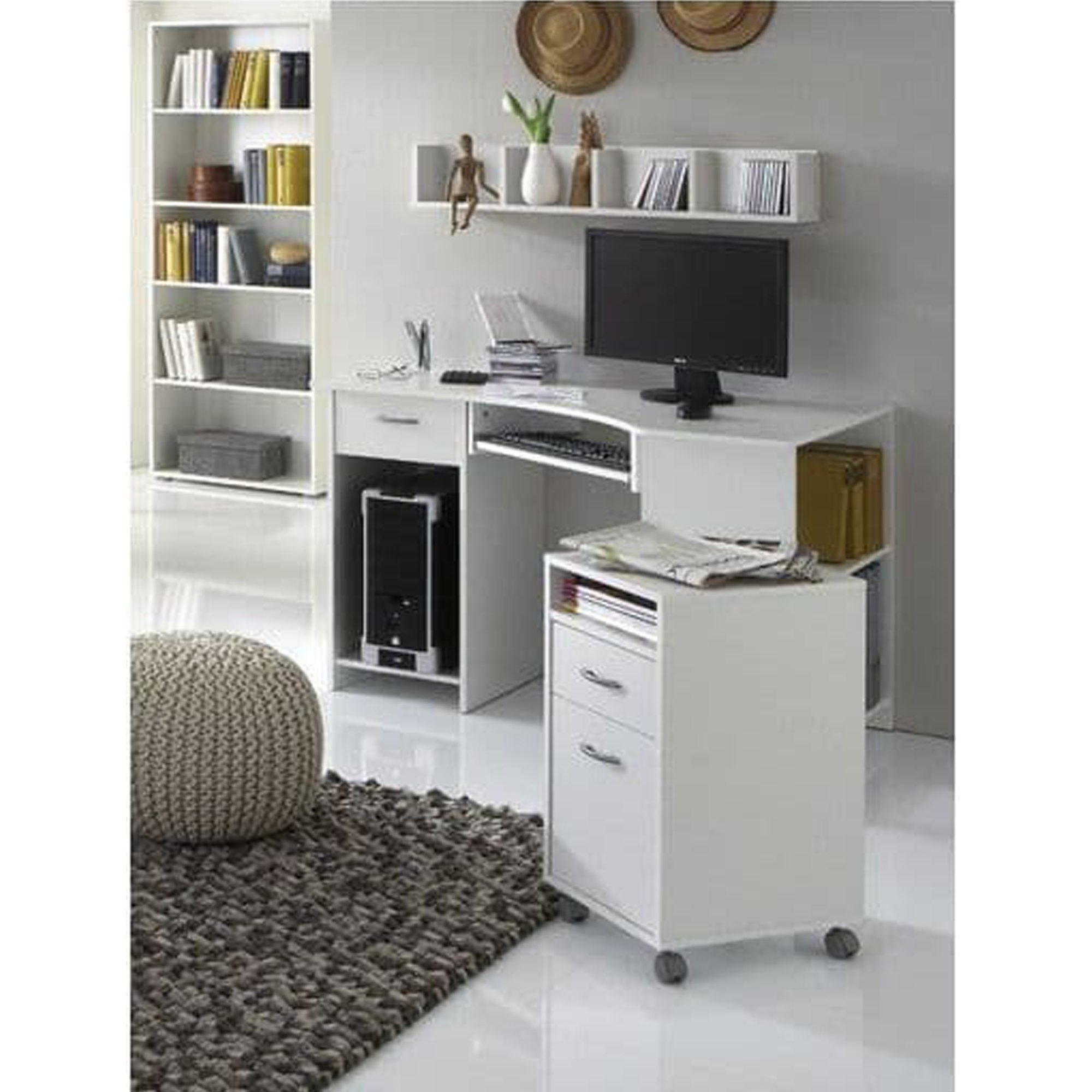 Alex White Corner Desk with Drawer and Shelves