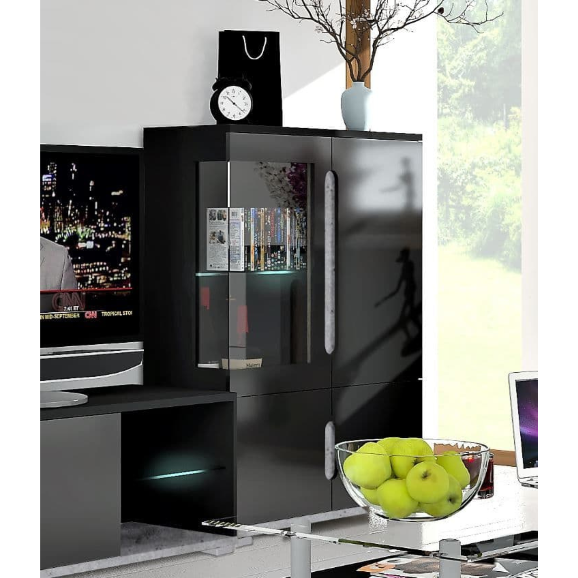 Elise Black High Gloss And Grey Low Display Cabinet T12