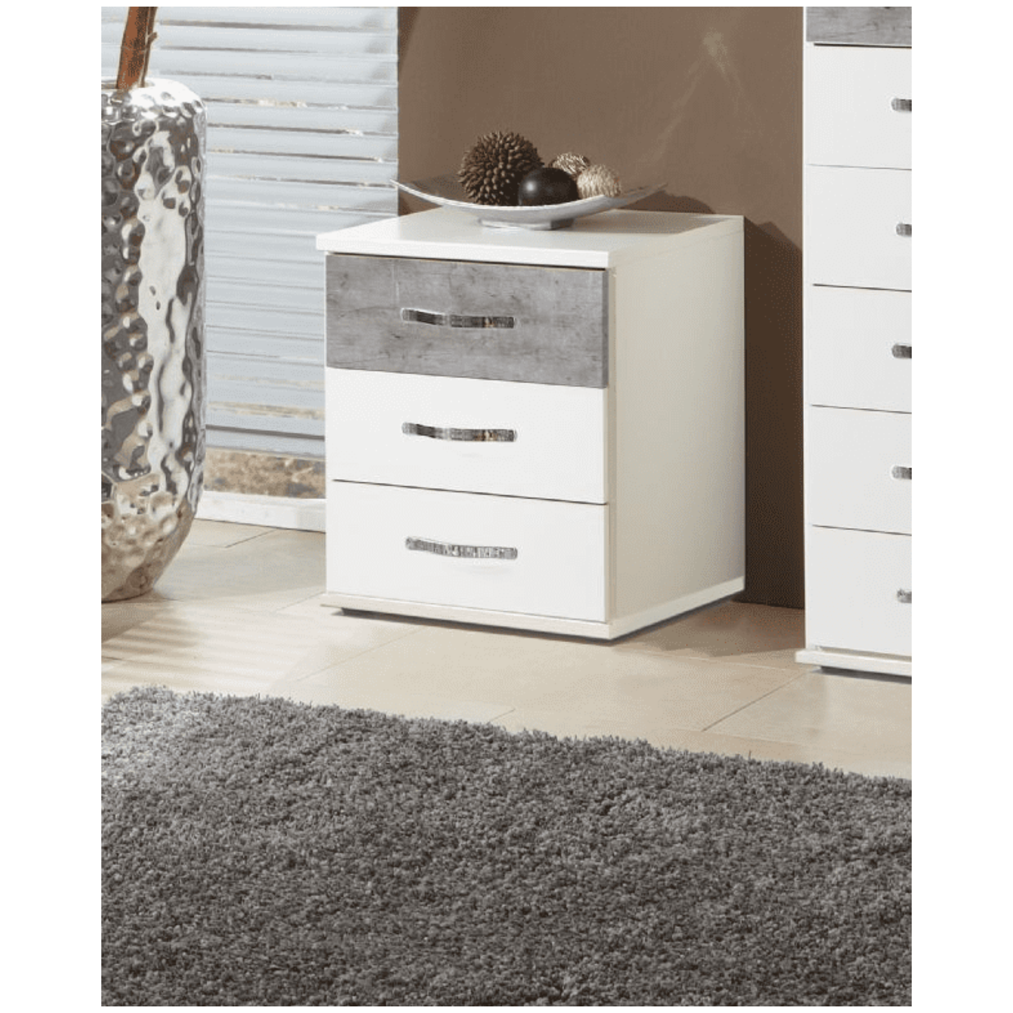 Ramina Concrete Grey And White 3 Drawer Bedside - 2662