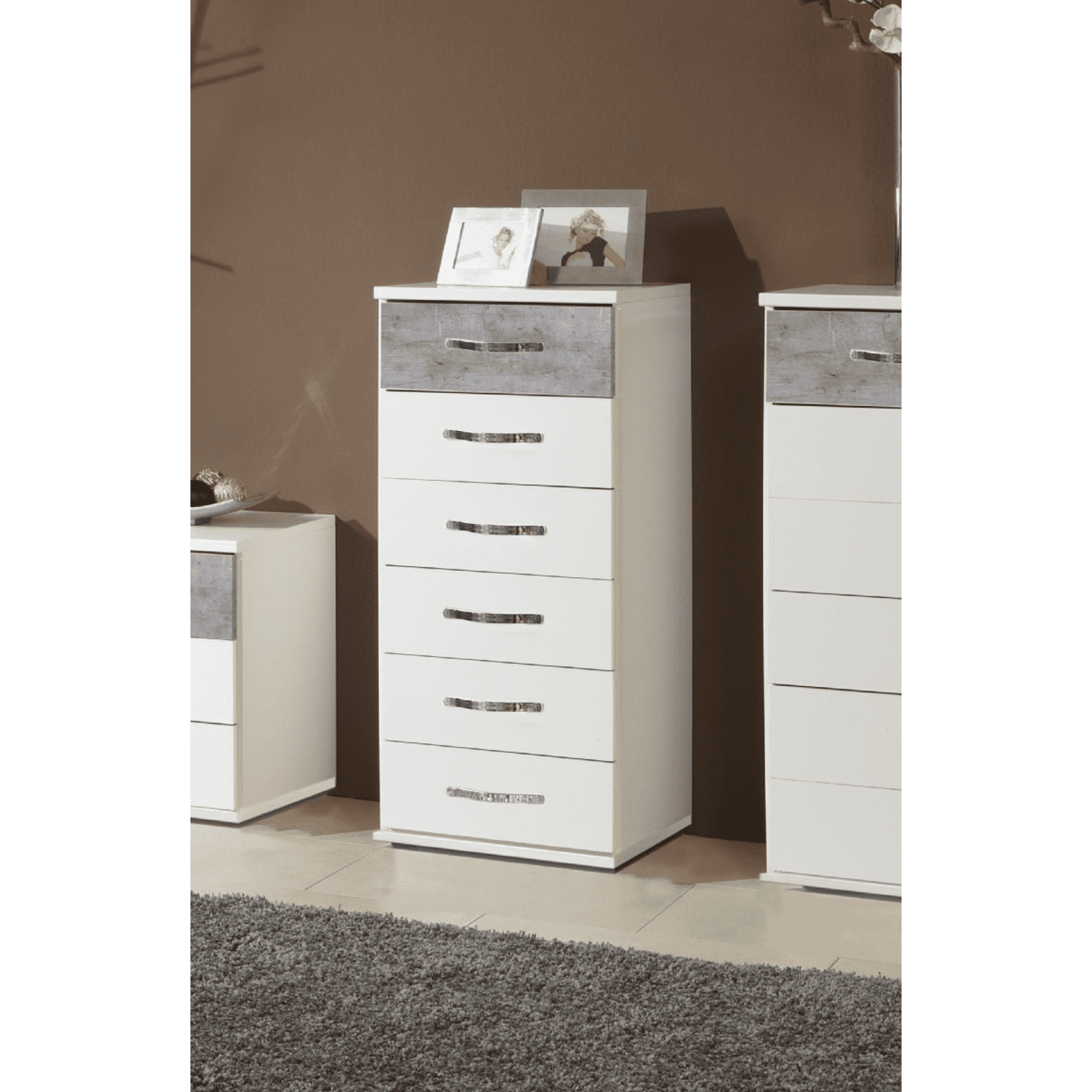 Ramina Concrete Grey And White Narrow Chest of Drawers in - 2661