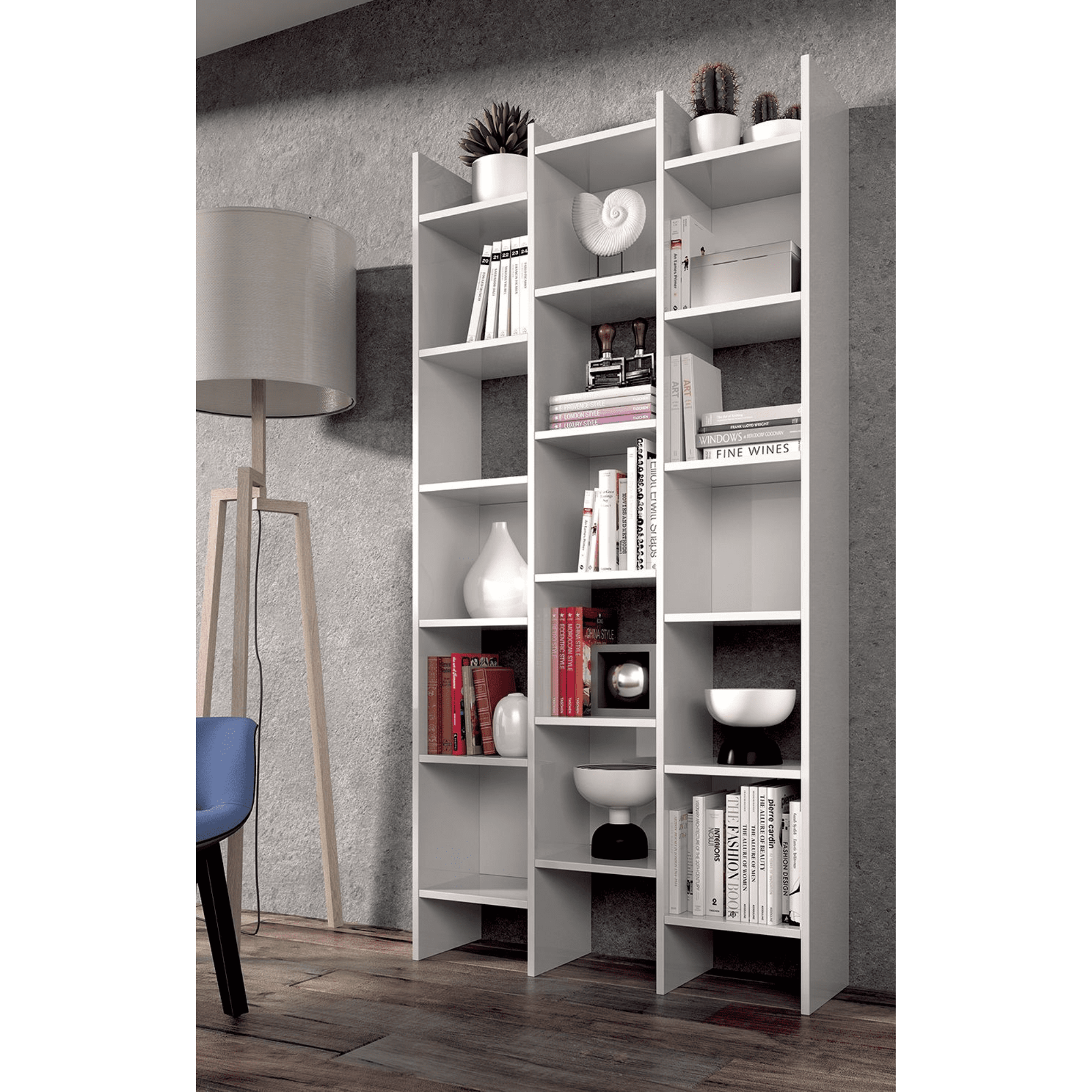 Cadiz White Gloss Triple Bookcase - 2601