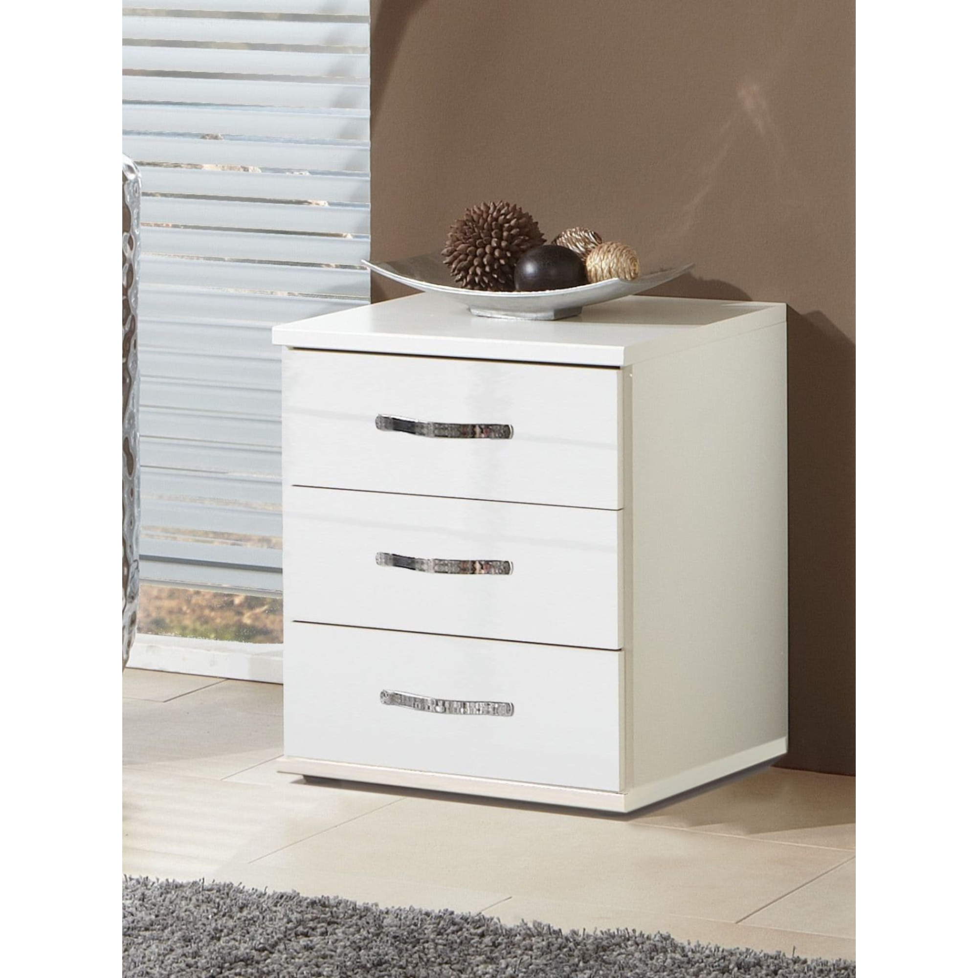 Ivana German White Gloss 3 Drawer Bedside - 2656