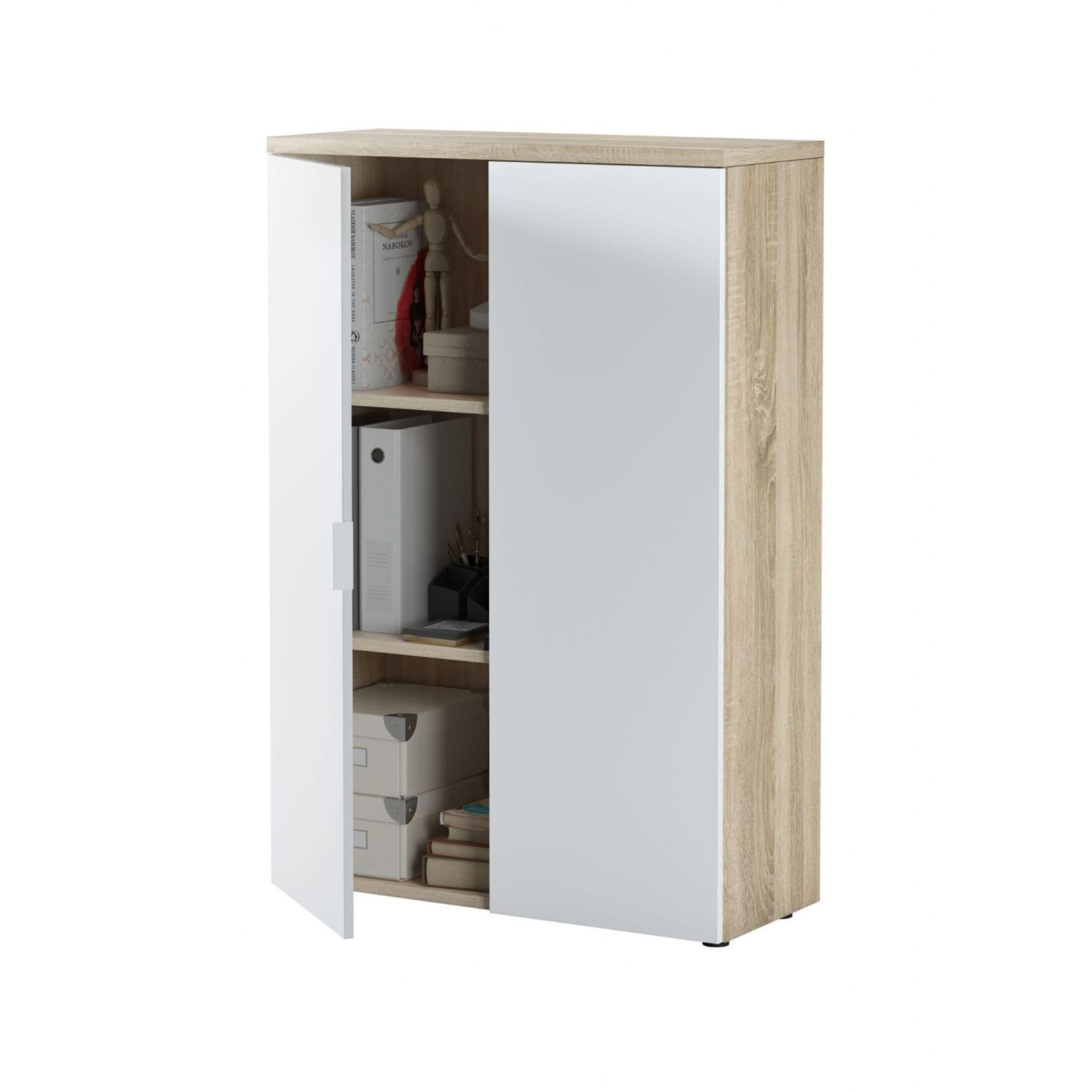 Siena Oak And White Storage Cupboard - 2898