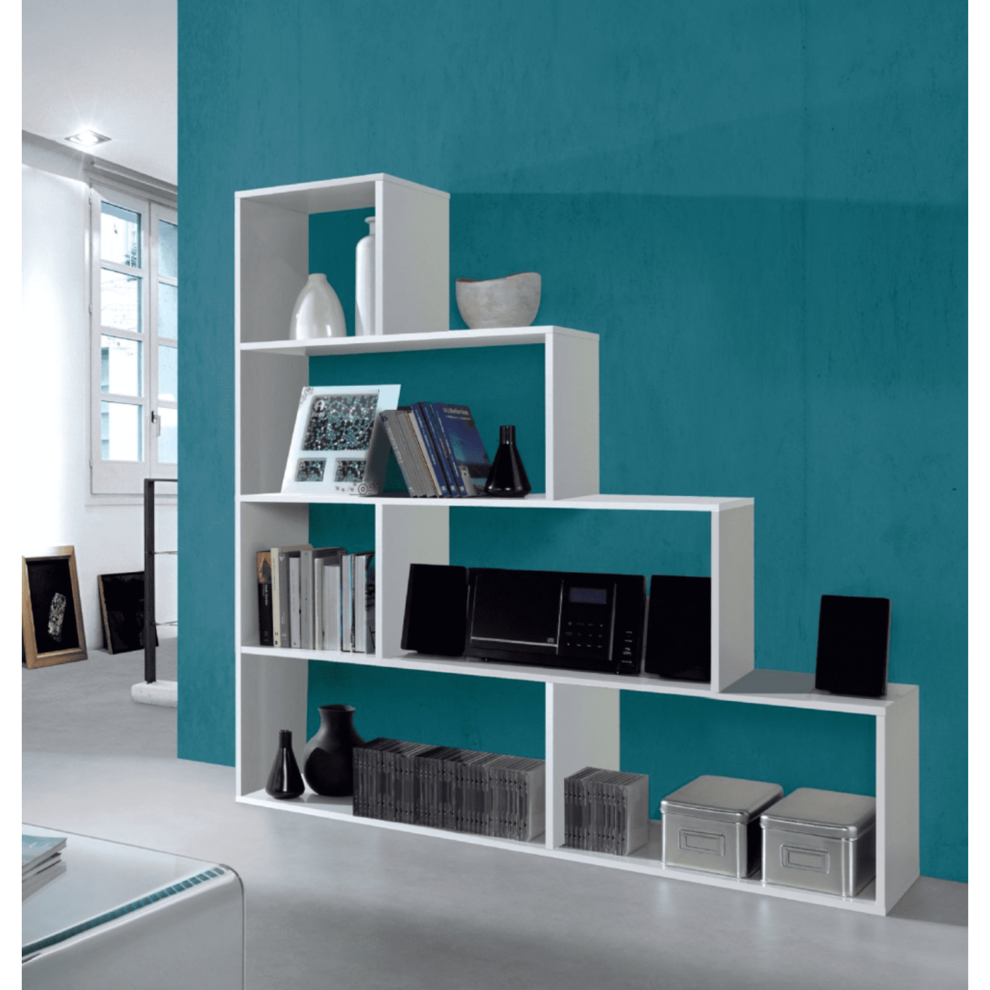 Step Bookcase White Gloss Lounge Furniture - 2600