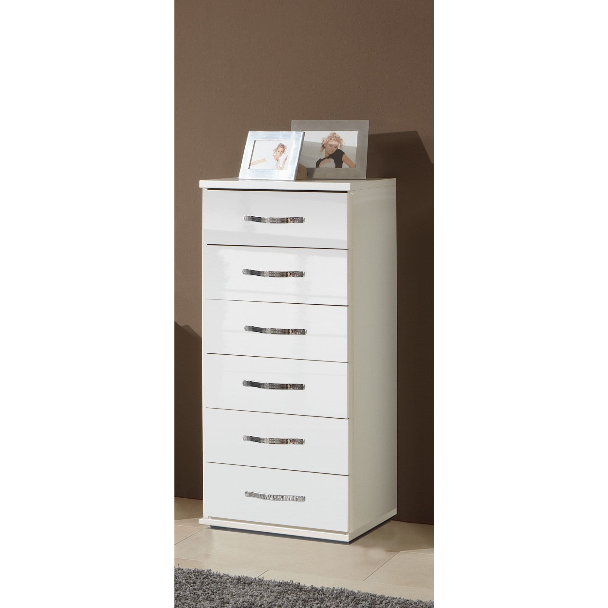 Ivana German White Gloss 6 Drawer Narrow Chest - 2655