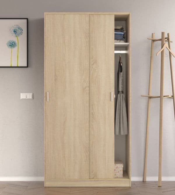 Hansen Canadian Oak Effect Small Narrow Sliding 2 Door Wardrobe - 3211