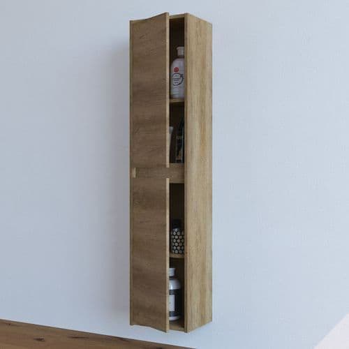 Mario Nordic Oak Effect Tall 2 Door Wall Mounted Floating Bathroom Storage Cupboard - 3259